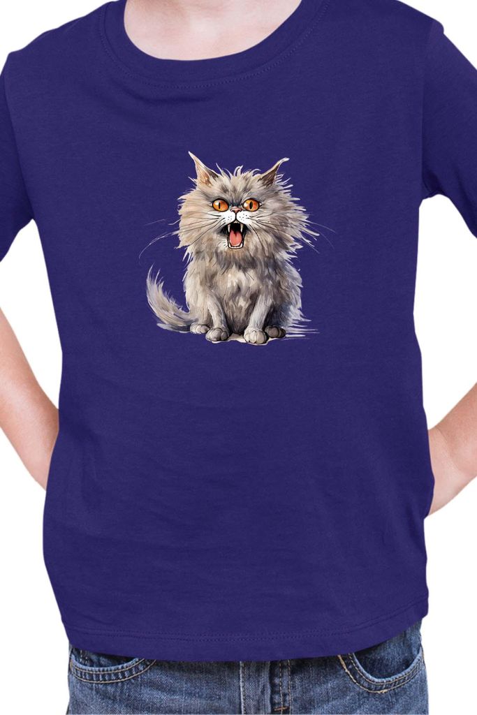 Kinder T-Shirt Funny Cats Breeds British Longhair Cat 015, 12-13 Jahr - 152 / Dunkelblau