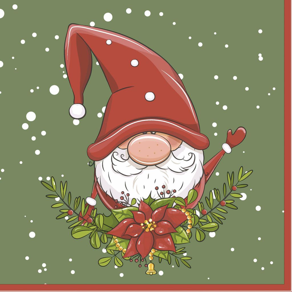 20 Servietten Tomte - Fröhlicher Winterzwerg 33x33cm