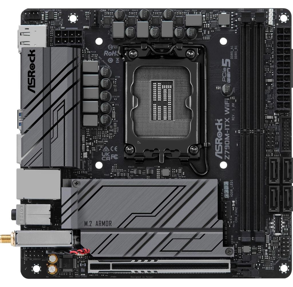 Asrock Z790M-ITX WiFi, Intel, LGA 1700, Intel Core i5, Intel Core i7, Intel Core i9, DDR5-SDRAM, 64 GB, DIMM
