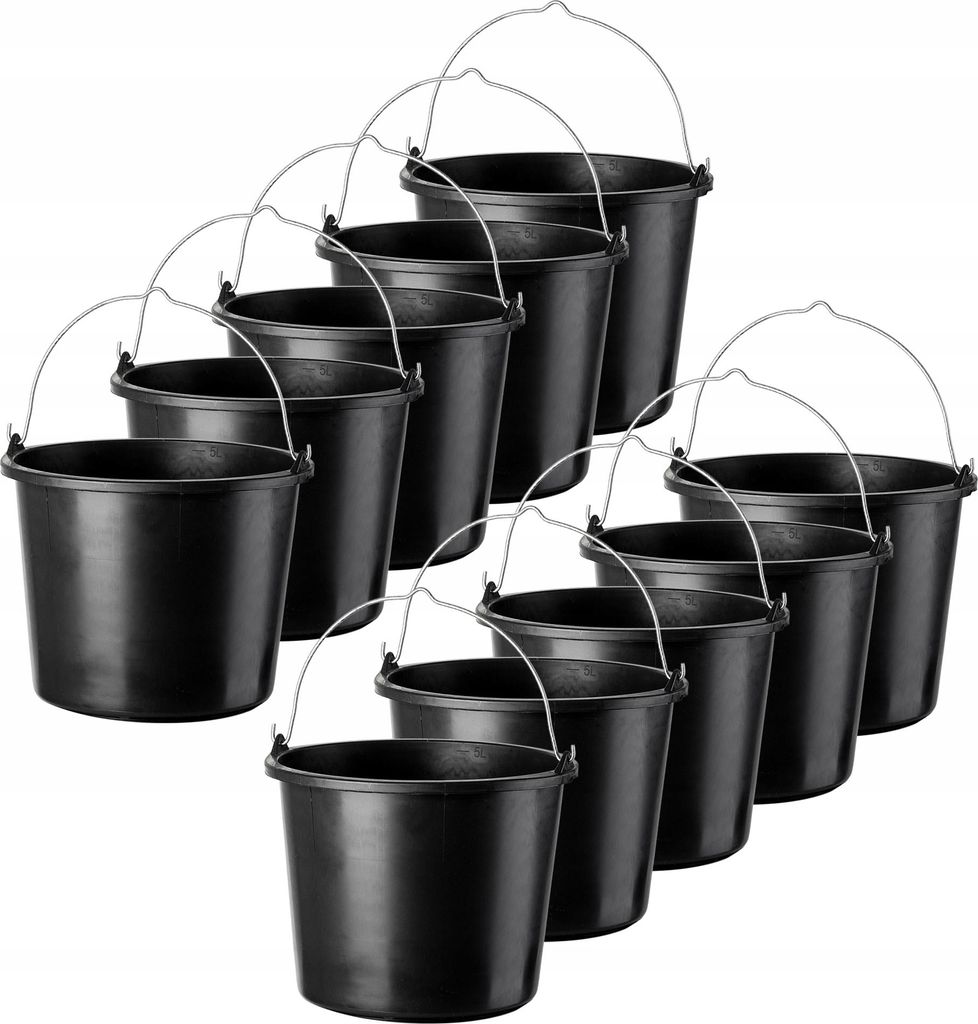 KADAX Baueimer "Bado", Eimer, Mörtelkübel, Putzeimer, Maurerkübel, Wohnaccessoires, Schwarz, 12L, 10 Stück