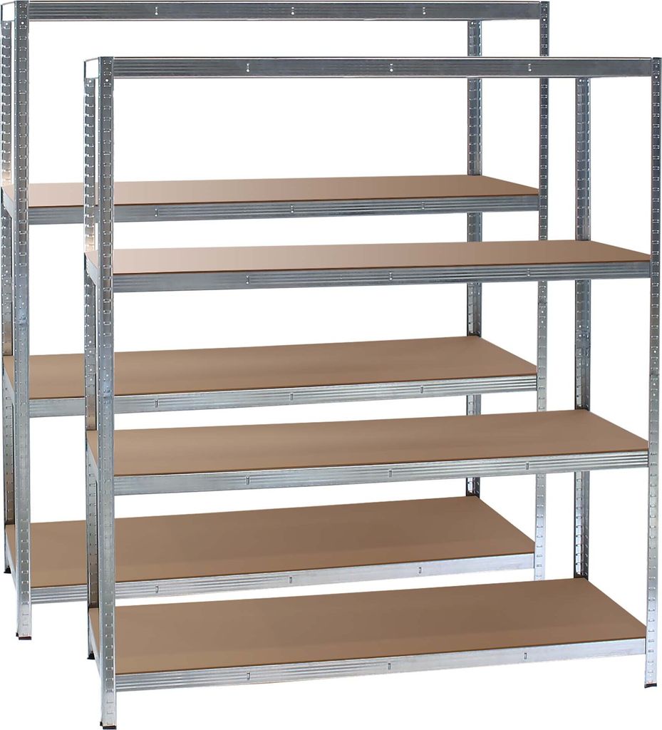 Wiltec Set 2x Schwerlastregal 160x60x180cm, 175kg/Ablage, Steckregal verzinkt aus Stahl, Lastenregal mit 4 Ablagen, Werkstattregal