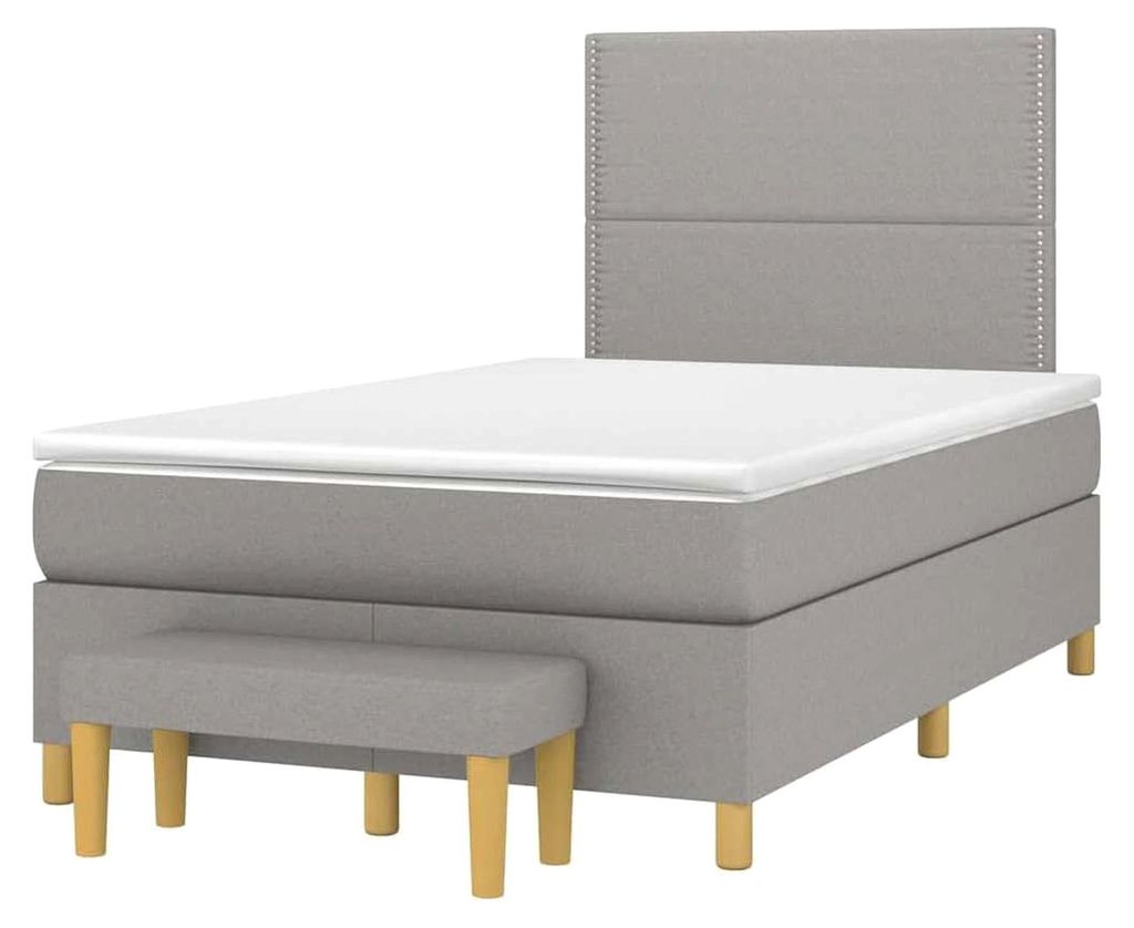 Boxspringbett mit Matratze und Kopfteil, Bettgestell mit Lattenrost, Polsterbett Doppelbett für Schlafzimmer, Hellgrau 120x190cm Stoff