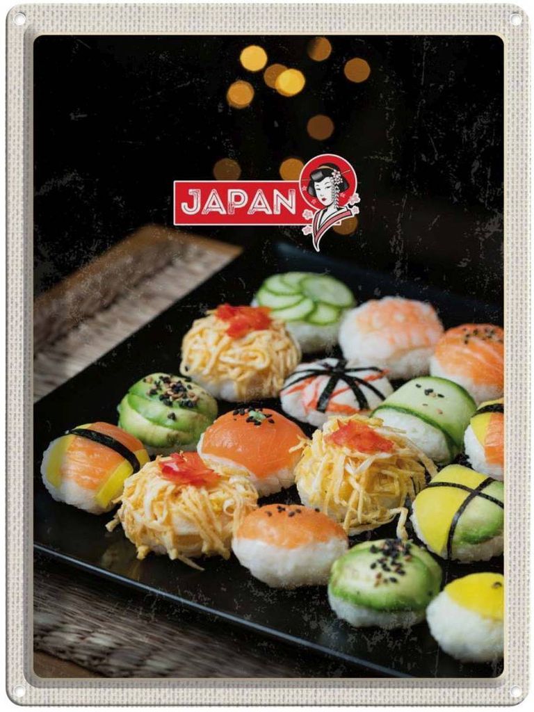 vianmo Blechschild 40x30 cm Japan Asien Abenteuer Reisen Urlaub Sushi Fisch Gurke Avocado Bildmotiv Reisemotiv Essen Trinken