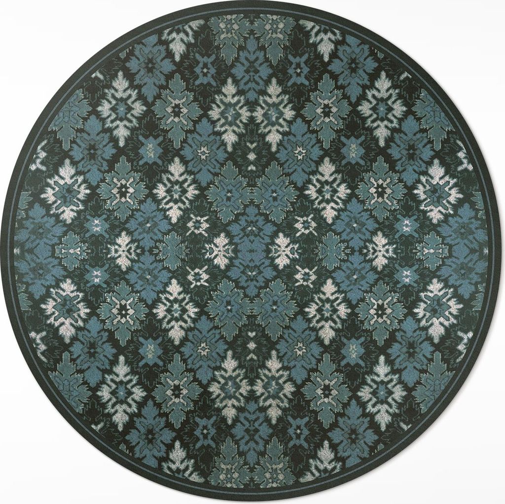 Kleine Blumen und Blätter regelmäßiges Muster– Vinyl Fußmatte – Ø 110cm – Rutschfest, Pflegeleicht & Langlebig