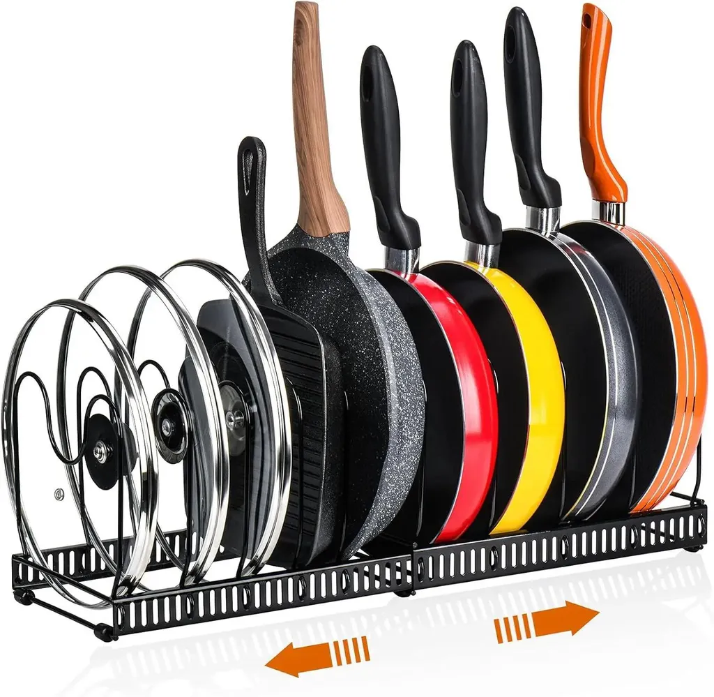 Support couvercles de casseroles réglable noir 10 compartiments en fer