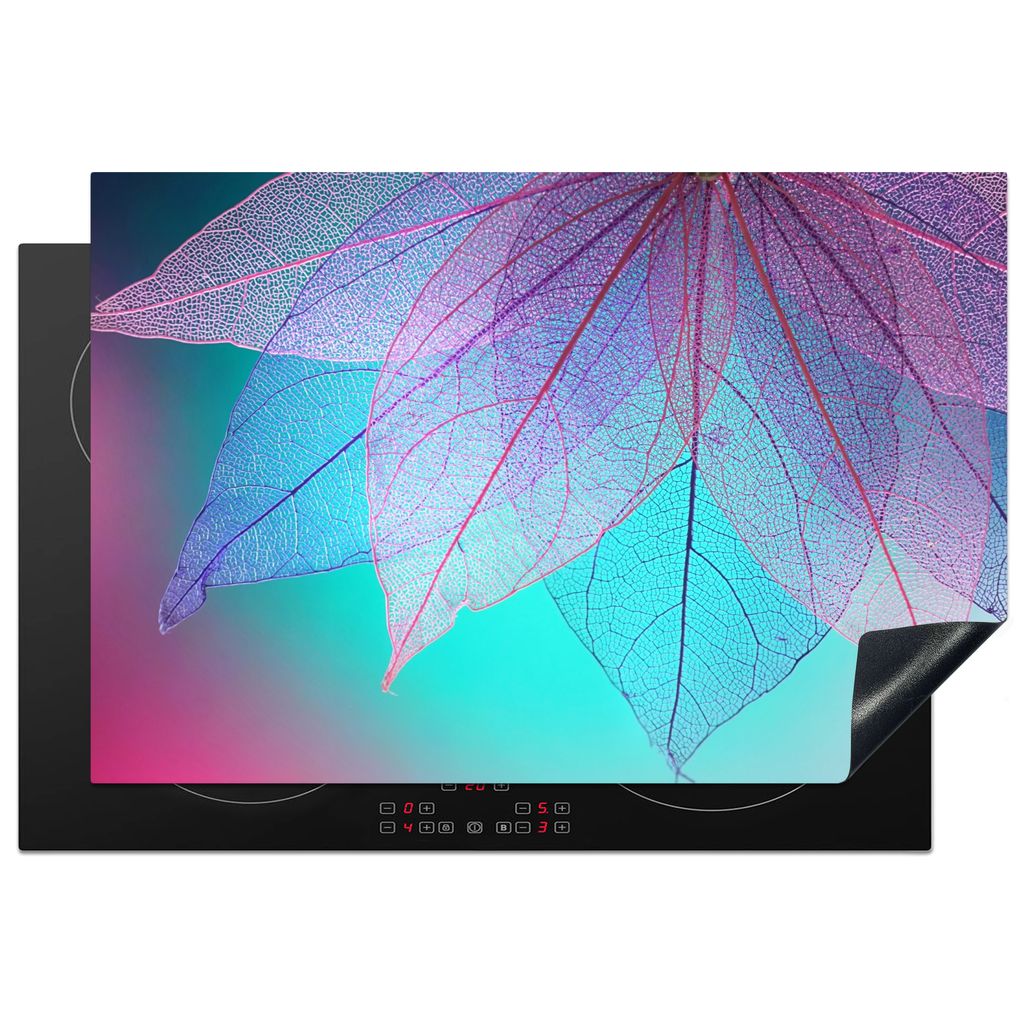 KitchenYeah Herdabdeckplatte Blatt - Bunt - Natur - Abstrakt , 76x51cm, Küche Deko, Glaskeramikkochfeld Herdabdeckung, Abdeckplatte fùr Kochfeld
