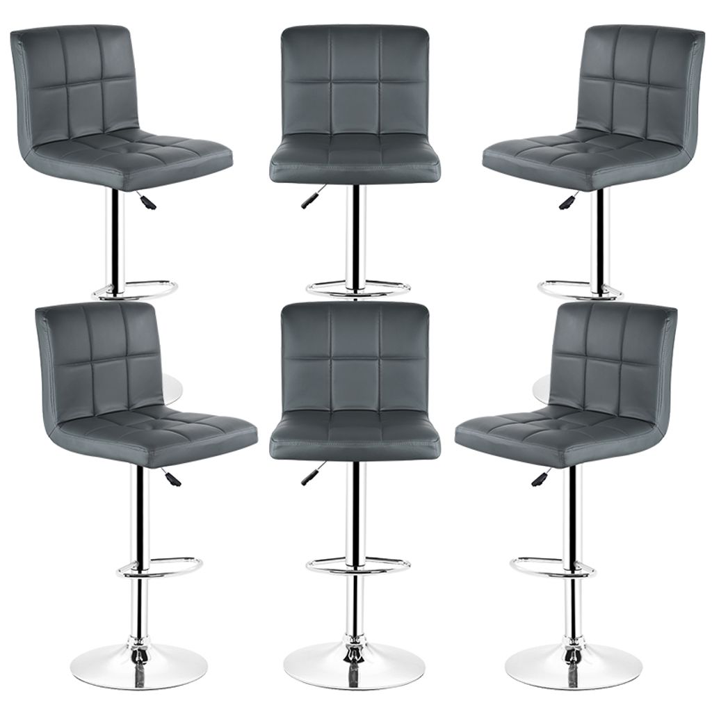 6er-Set Barhocker | höhenverstellbar | 360°drehbar | Kunstleder | Grau