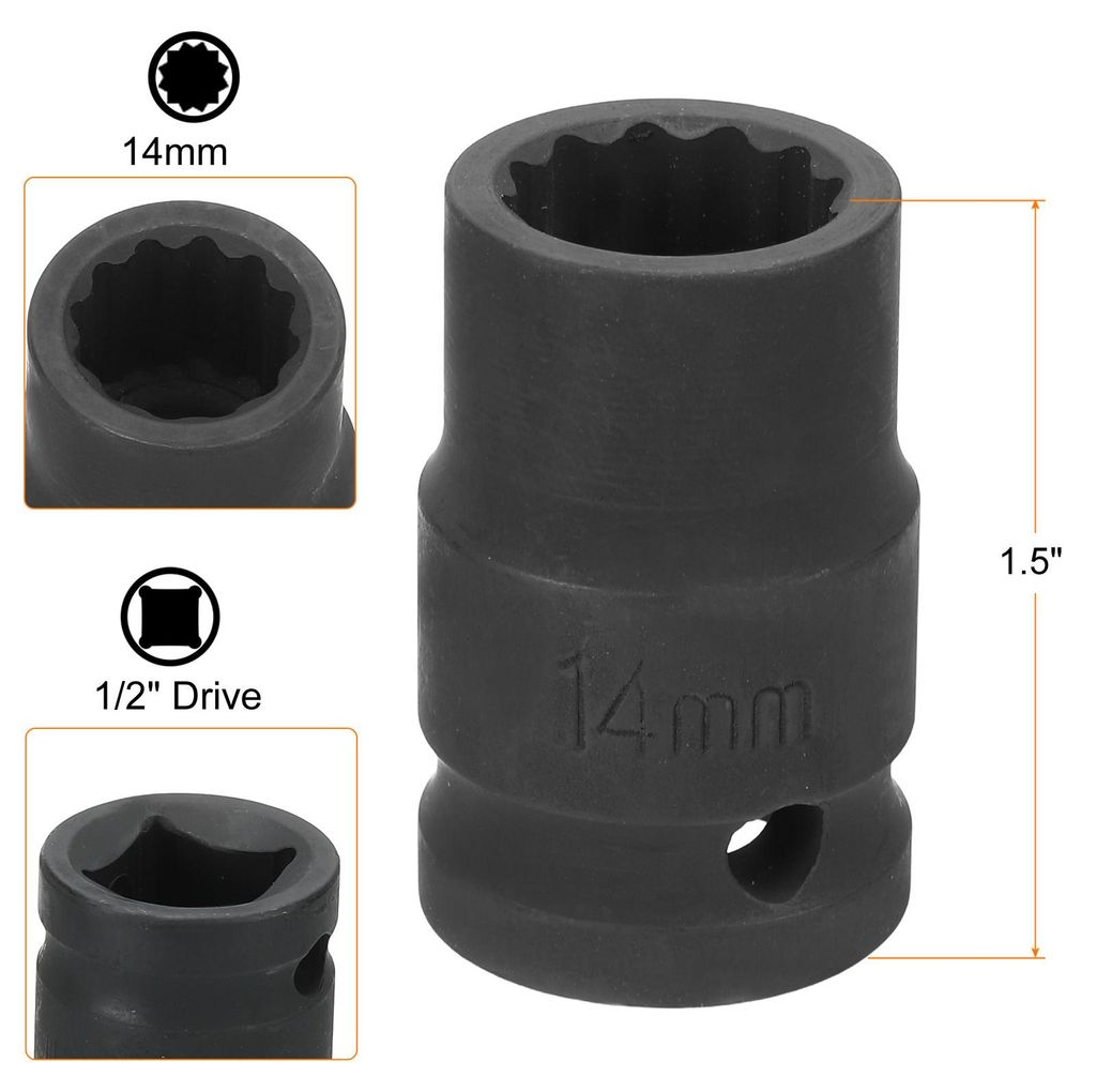 12-Kant 1/2 Zoll Antrieb Schlag Stecknuss, 14mm Metrisch Zw?lfkant-Steckschlš¹ssel Einsatz Adapter CR-V Flache Schlagschraubnuss Mutterschlš¹ss...