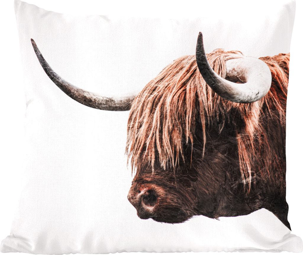MuchoWow Zierkissen Sofakissen Wohnzimmer Dekokissen 40x40 cm Schottisches Hochlandrind - Tiere - Hörner - Foto Kissen - Schlafzimmer Dekoration