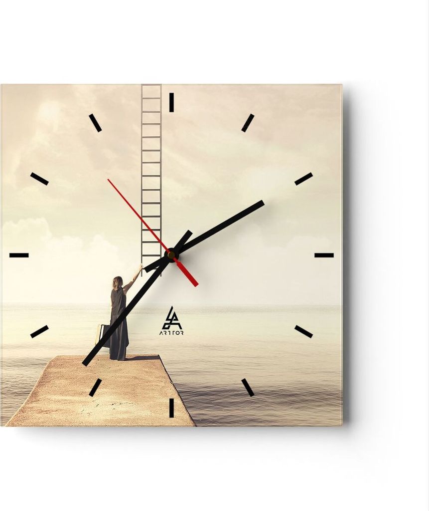 Wanduhr - Quadrat - Glasuhr - Symbol Frau Leiter - 40x40cm - Schleichendes Uhrwerk - Lautlos - zum Aufhängen bereit - Dekoration Modern - Wanddeko...