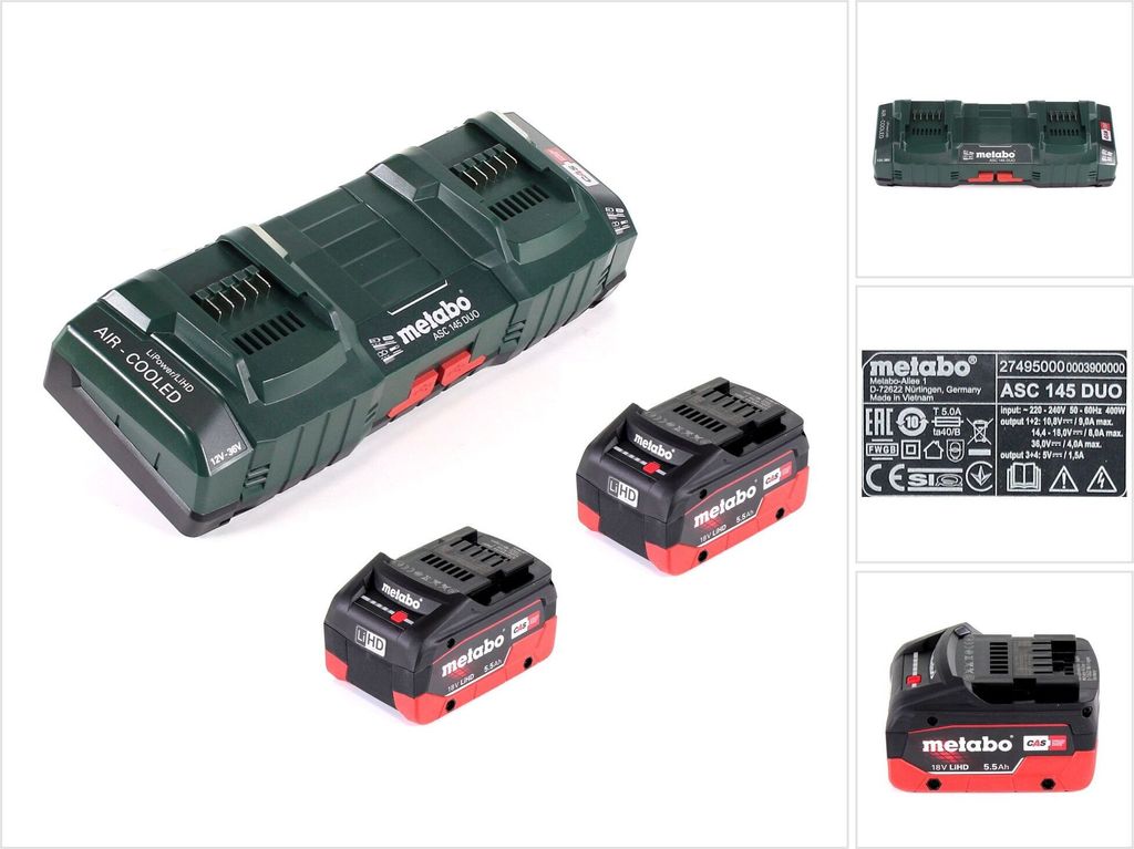 Metabo Basis Set mit 2x Akku LIHD 5,5Ah + ASC 145 DUO Doppelladegerät