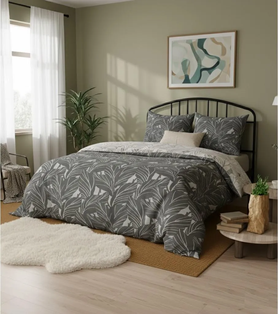 Linge de lit avec parure de lit motif tropical chic en percale Vert