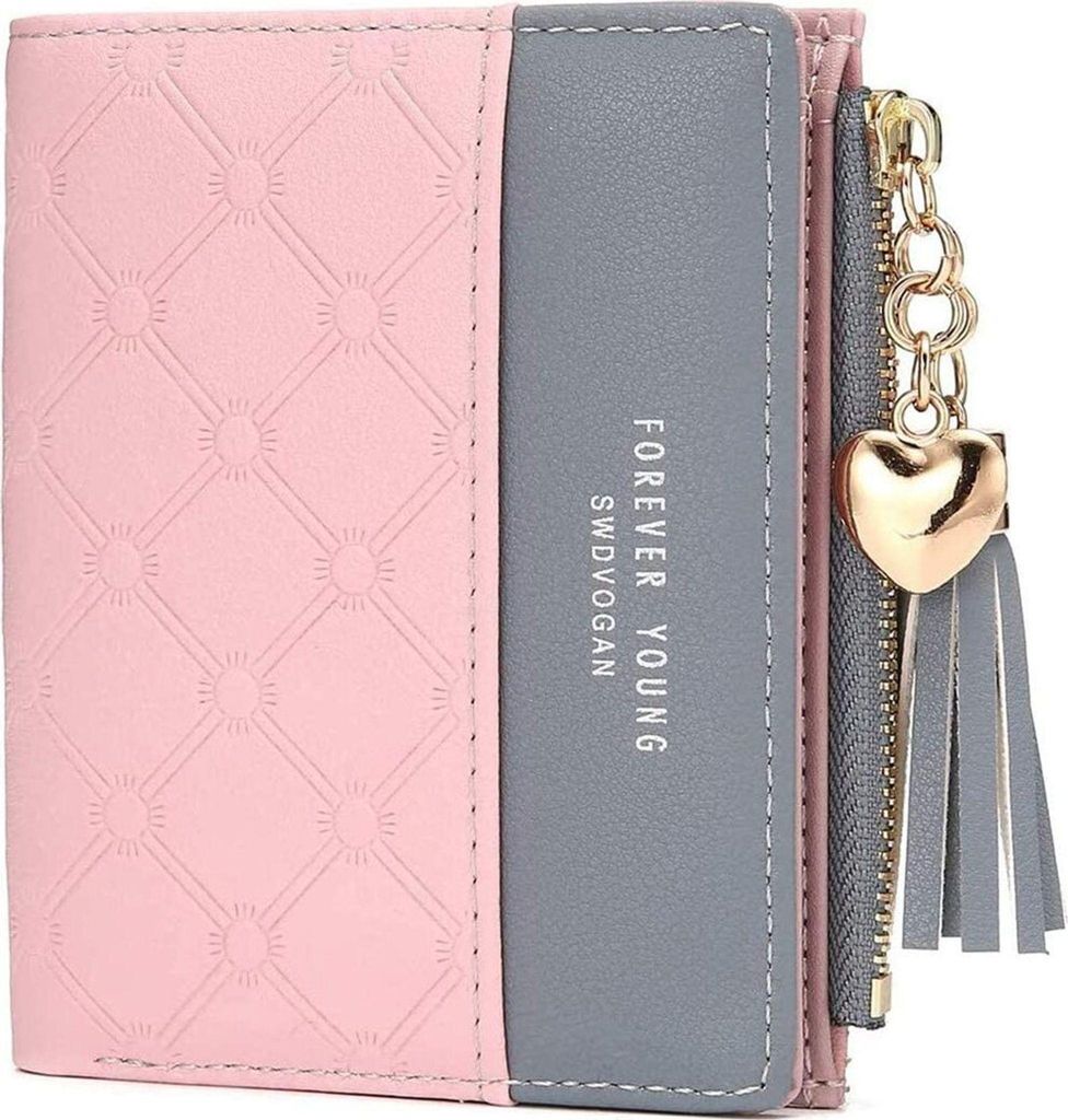 ASKSA Damen Geldbeutel Kunstleder Quaste Portemonnaie Multi Slots Kleine Brieftasche, Rosa