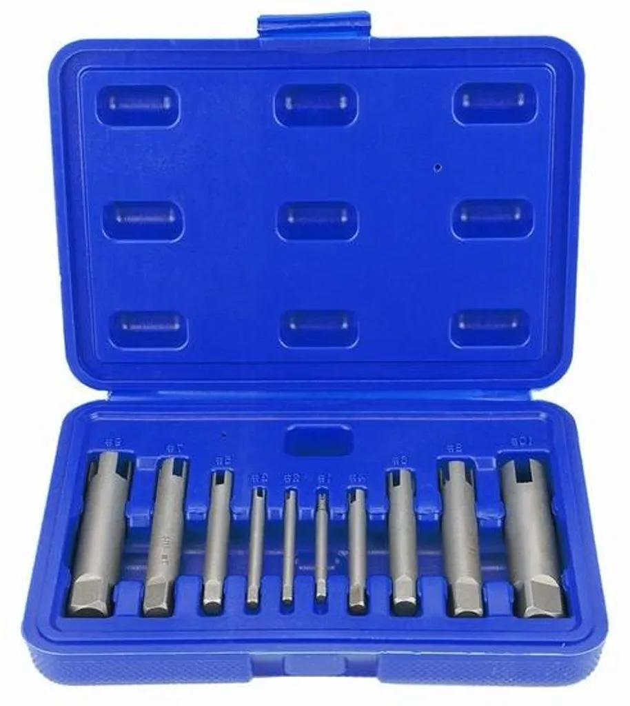 Kit d'extracteurs de goujons 10 pièces HSS pour vis cassées et boulons