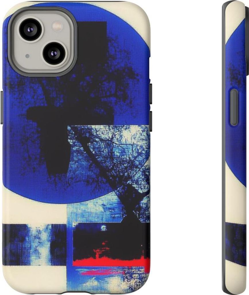 Abstrakte Geometrie in Blau und Schwarz – Hülle Kompatibel mit iPhone 14