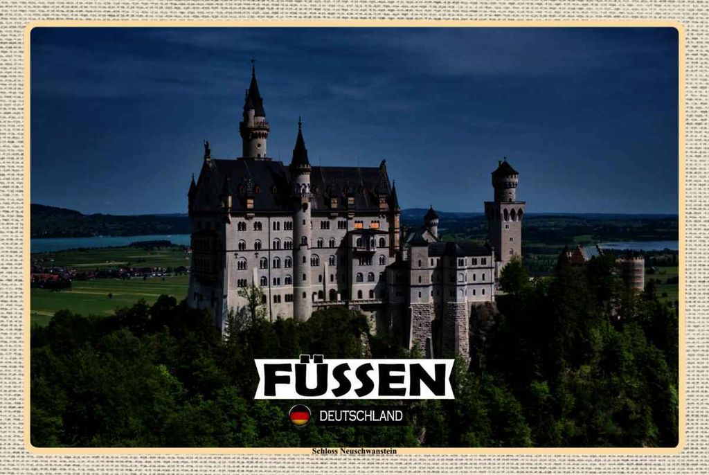 vianmo Holzschild 20x30 cm Füssen Schloss Neuschwanstein Bildmotiv Reisemotiv Abenteuer Reisen