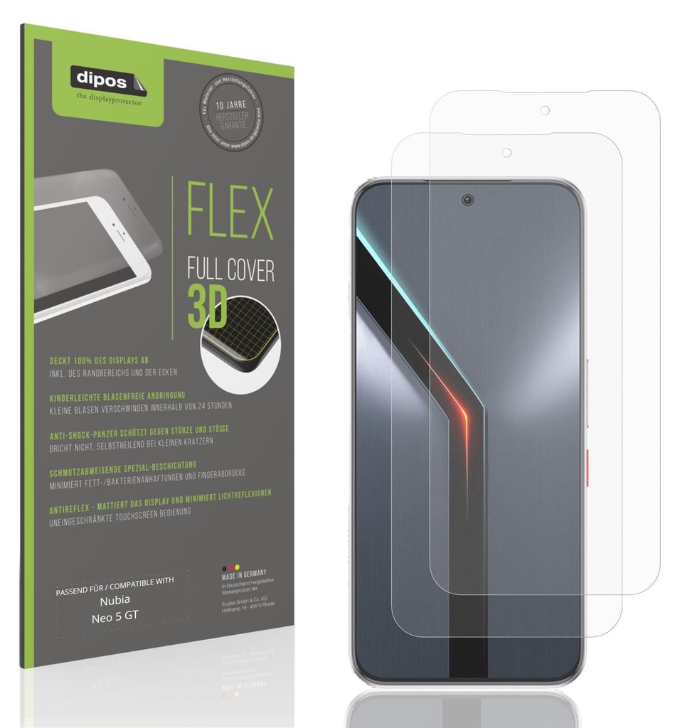 2x Full Cover Schutzfolie matt für Nubia Neo 5 GT Panzerfolie Anti-Shock