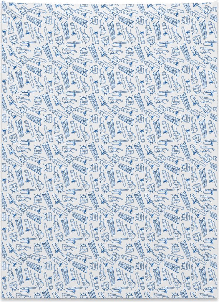 Abakuhaus Jazz Musik Wandteppich, Blaues skizzenhaftes Muster aus Weiches Mikrofaser Stoff Kein Verblassen Klare Farben Waschbar, 110 x 150 cm, Wei...