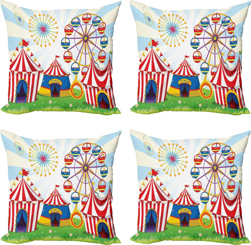 ABAKUHAUS Riesenrad Kissenbezug Set (4 Stück), gestreifte Zelte, Moderner Doppelseitiger Digitaldruck, 60 cm x 60 cm, Mehrfarbig