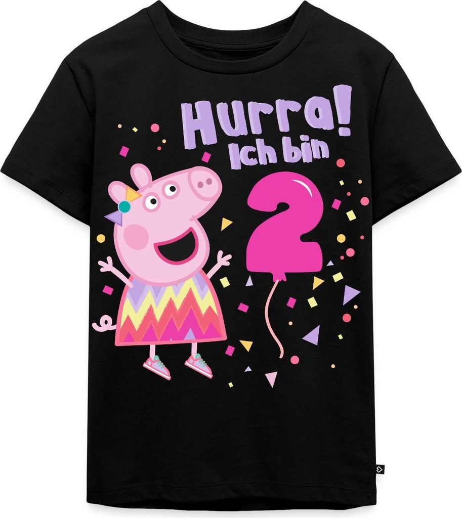 Spreadshirt Peppa Wutz Hurra Ich Bin 2 Jahre Kinder Premium T-Shirt, 110/116 (4 Jahre), Schwarz