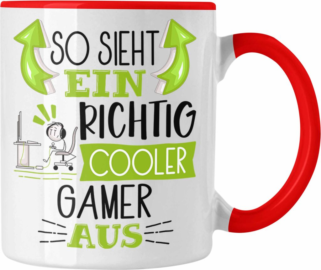 Trendation - So Sieht Ein Richtig Cooler Gamer Aus Geschenk Tasse Lustiger Spruch Geschenkidee (Rot)