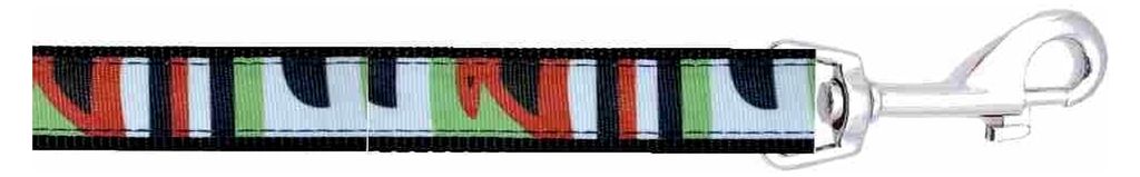 Hundeleine aus Nylon, 1,2 m x 1,5 cm, Schwarz mit buntem Streifenmuster, Kraftband und Metallkarabiner, Leichtes Zubehör für kleine Hunde und Wel...