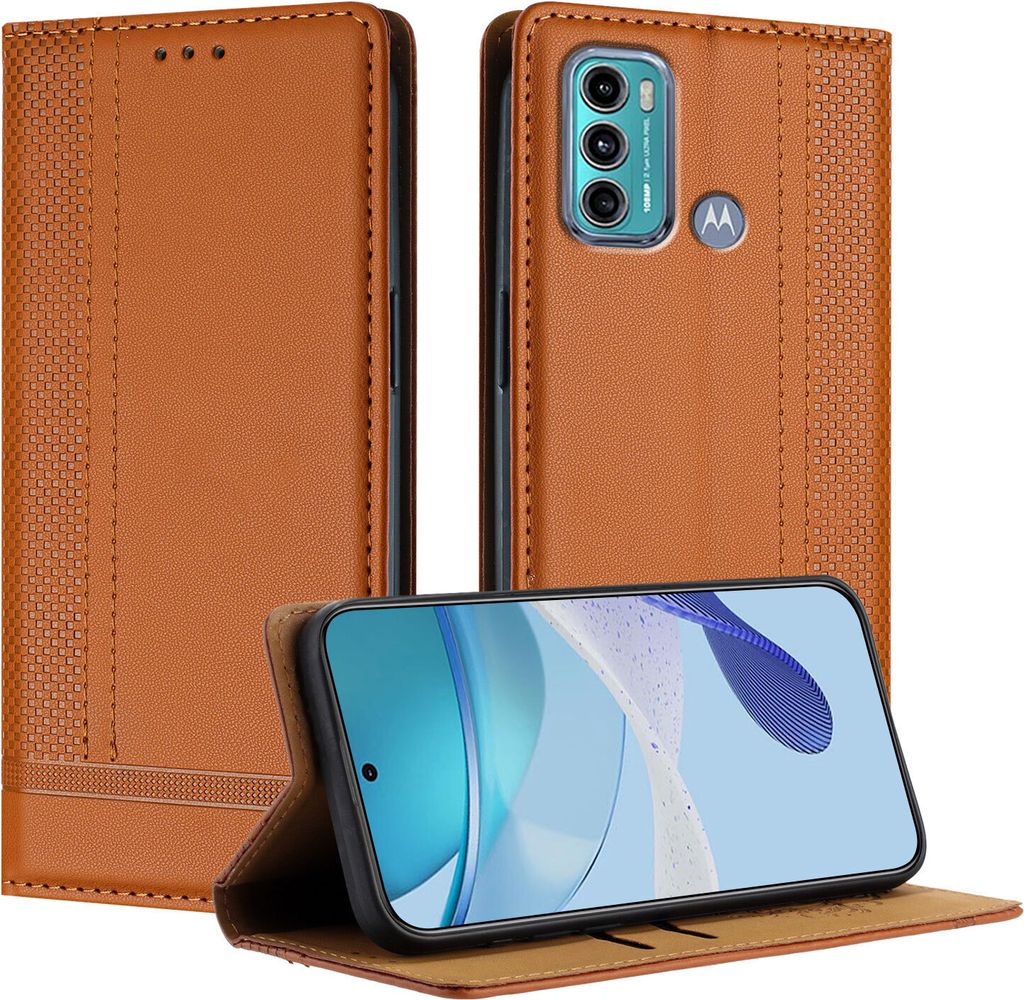 Handyhülle für Motorola Moto G60 Leder Flip Klappbare Schutzhülle mit Standfunktion Braun