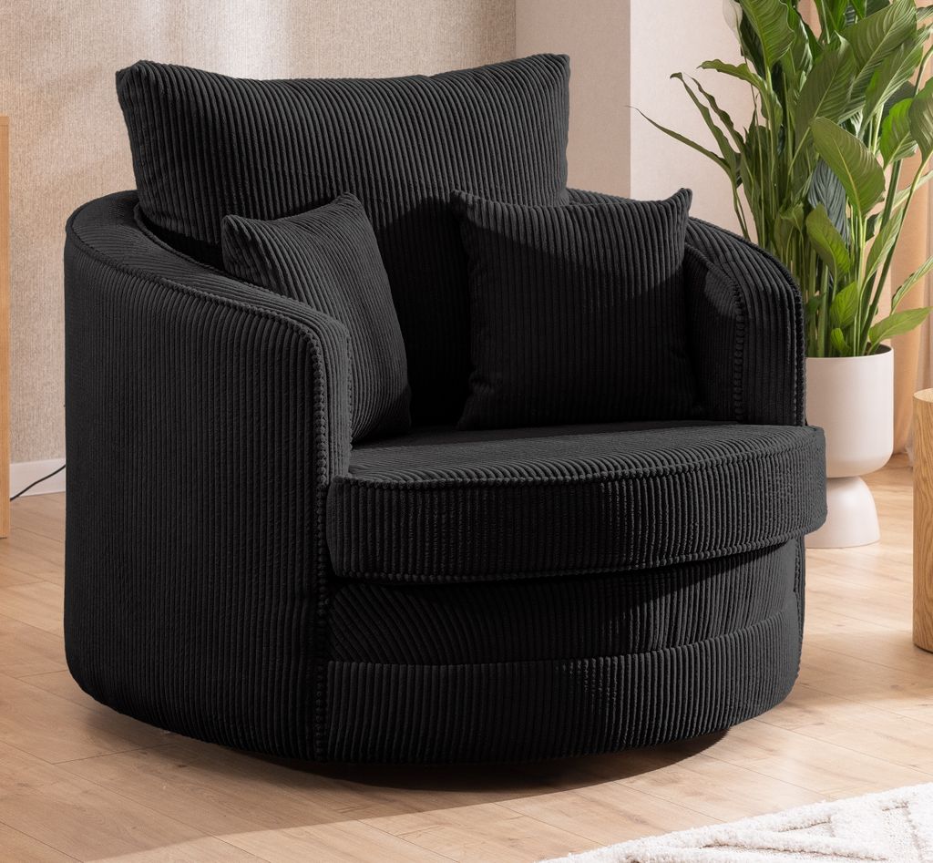 S-STYLE MÖBEL - Ted - Drehsessel Love Seat XXL 360 Grad drehbar aus Schwarz Cord-Stoff