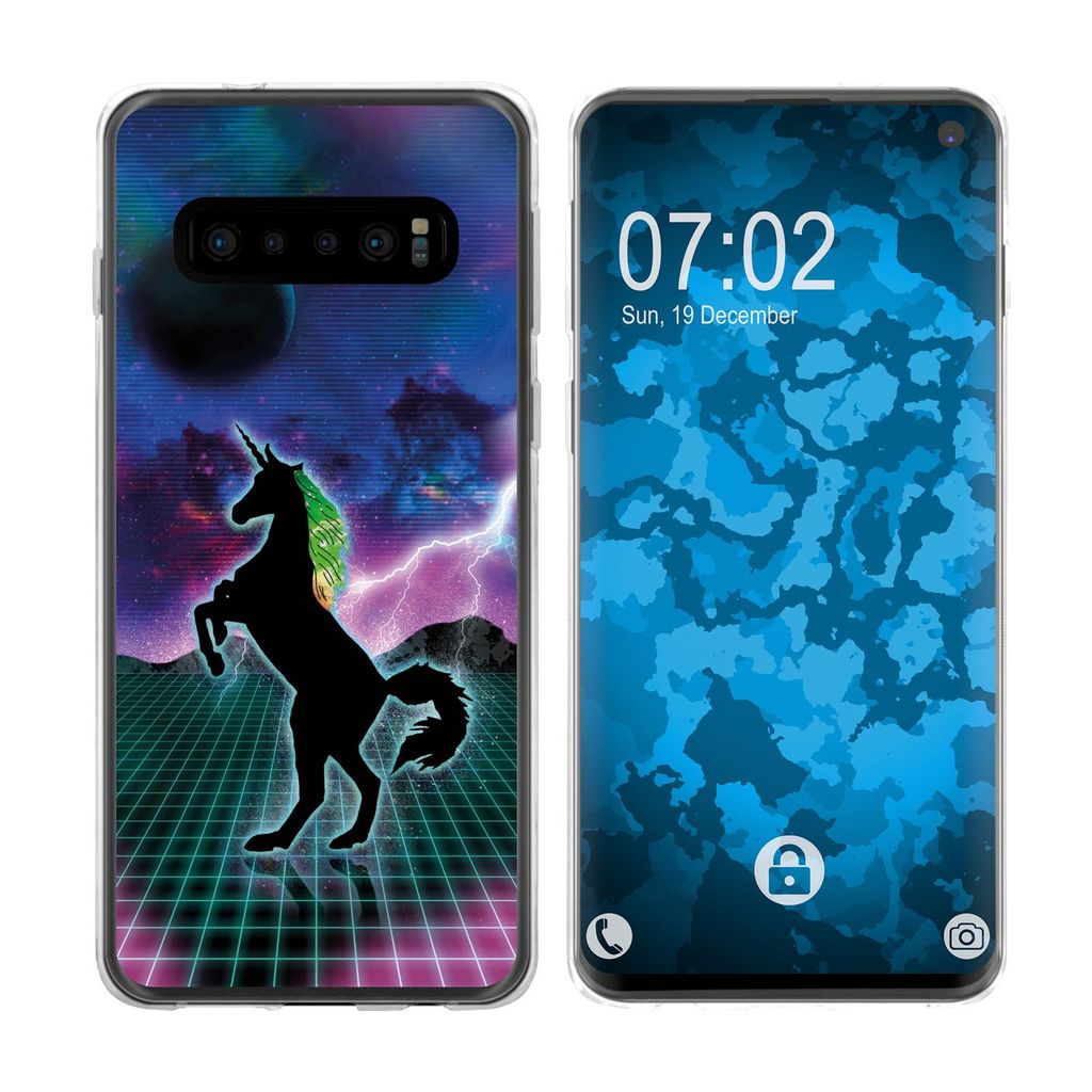 PhoneNatic Case kompatibel mit Samsung Galaxy S10 Silikon-Hülle Retro Wave Einhorn M2