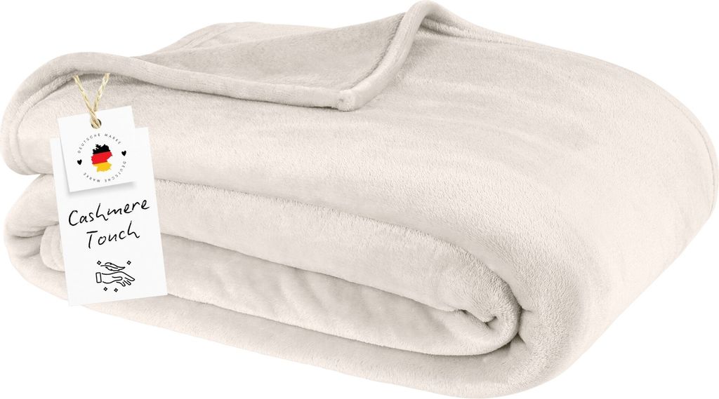 Kuscheldecke Flauschig Fleecedecke 150x200 Sofa Couch Decke, Wohndecke Natur