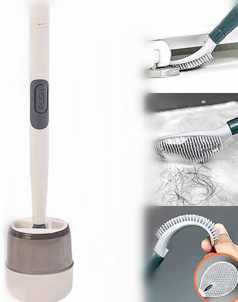 Nachfüllbares Toilettenbürsten- und Halter-Set, Silikon-Toilettenbürste mit langem Griff, Wandmontage, Toilettenbürste mit Halter und Seifenspe...
