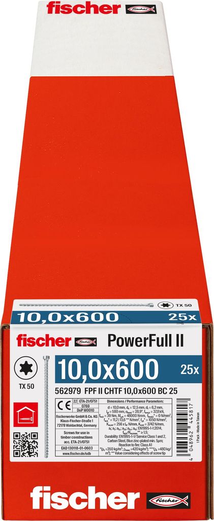 Fischer 562979, Schraube, Verzinkter Stahl, Holz, Zink, Vollgewinde, Zylindrischer Kopf