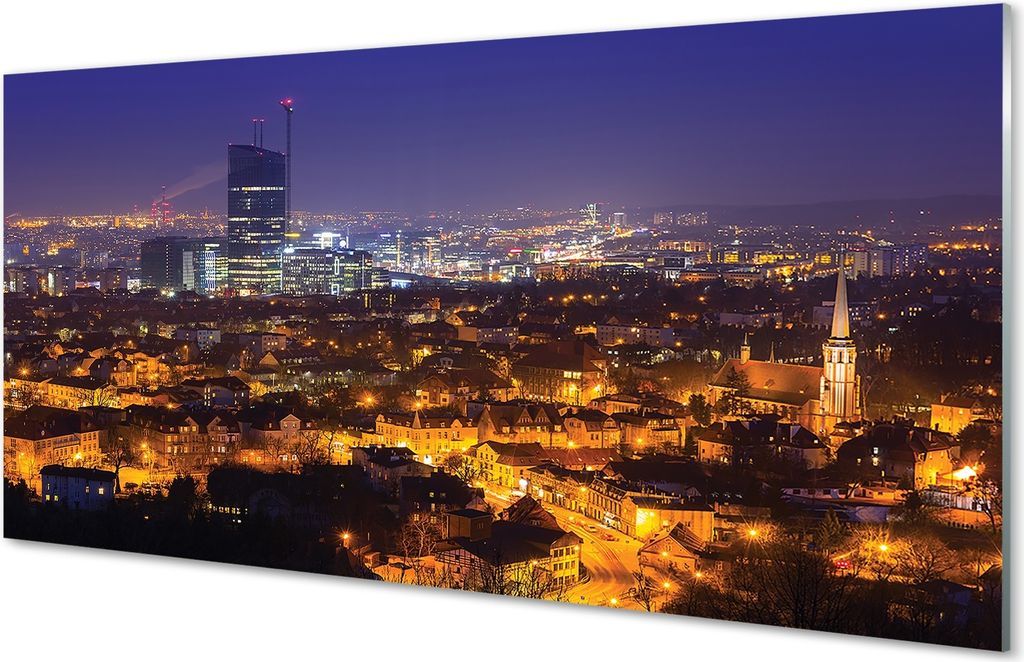 Glasbilder 120x60 Wandkunst Danzig Stadt Nacht-Panorama