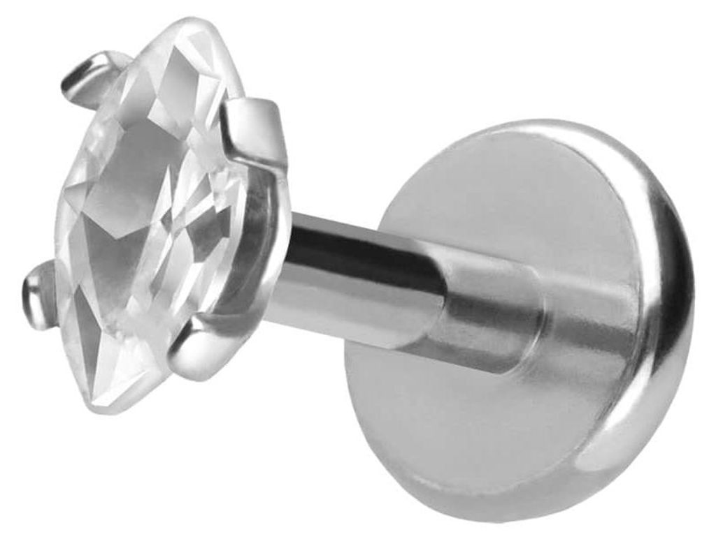 Ohrpiercing, Nasenpiercing Titan Labret mit Push Fit EINGEFASSTER KRISTALLTROPFEN Silber Stablänge: 6mm | Stabstärke: 1mm | Kristallgröße: 2 x 4mm