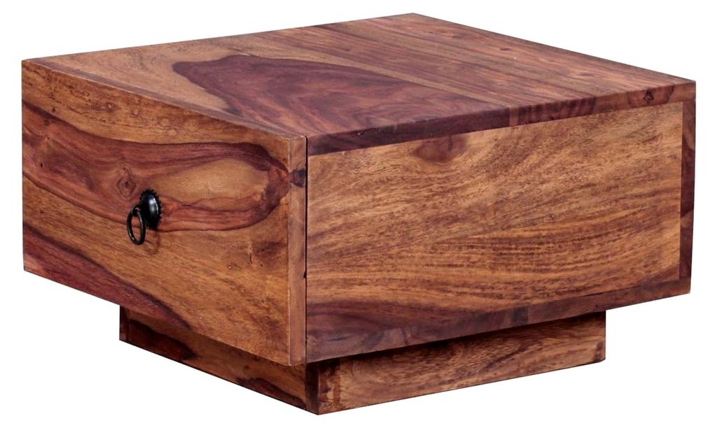 Nachttisch aus Sheesham Massivholz – Handgefertigtes Nachtkästchen mit Schublade, Flaches Design – 40x40x25 cm