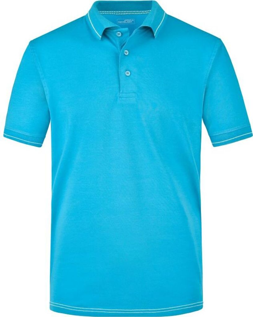Hochwertiges Poloshirt mit Kontraststreifen aqua/white, Gr. XXL