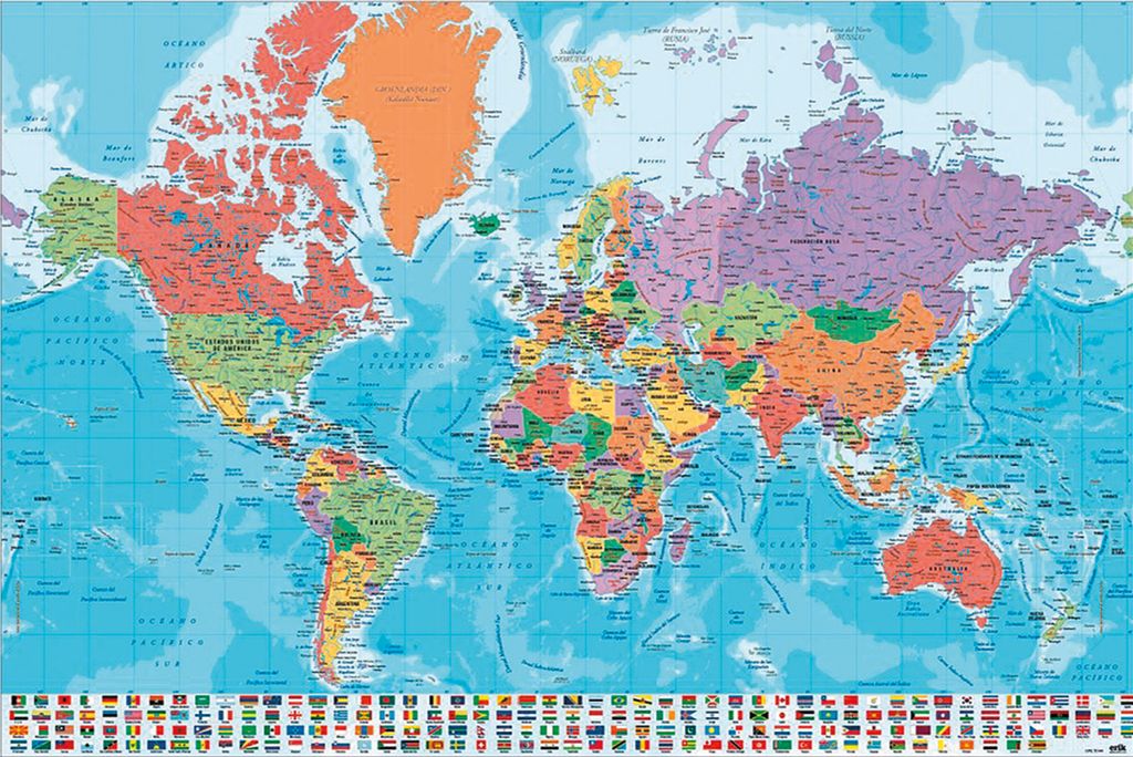Plakatowa mapa świata jest fizyczno-polityczna Zdjęcie produktu 
