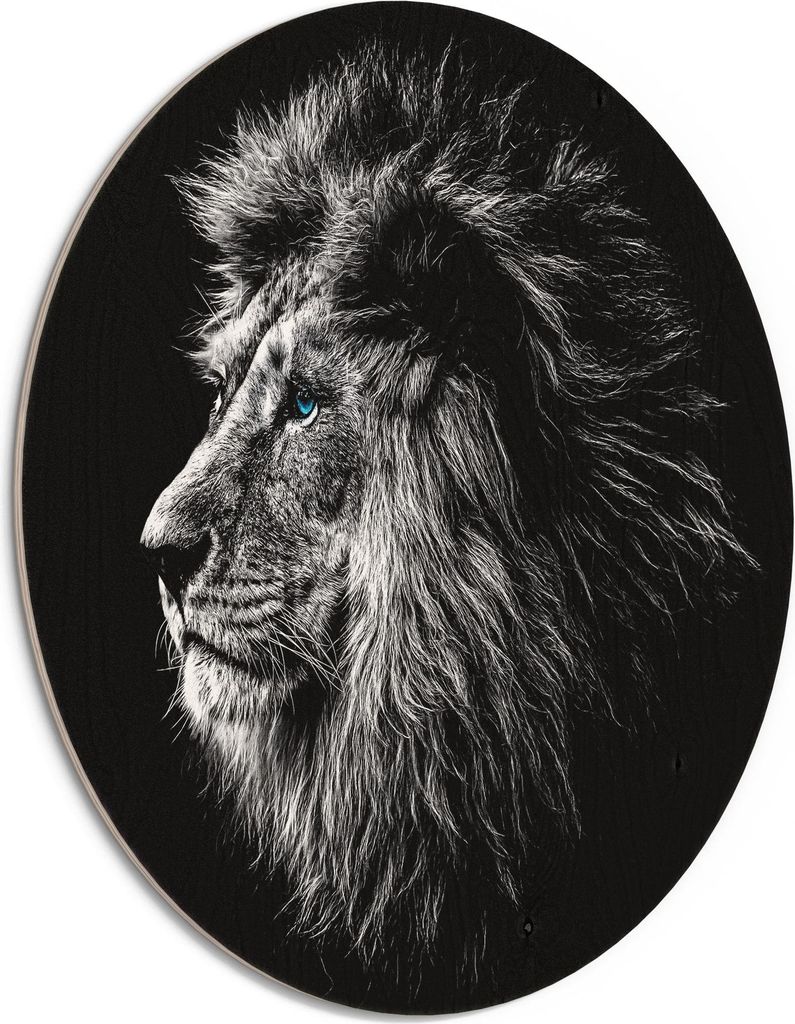 DEQORI Holzbild Ø 50 cm 'König der Tiere im Profil' Bild auf Holz Wandbild Kunstdruck