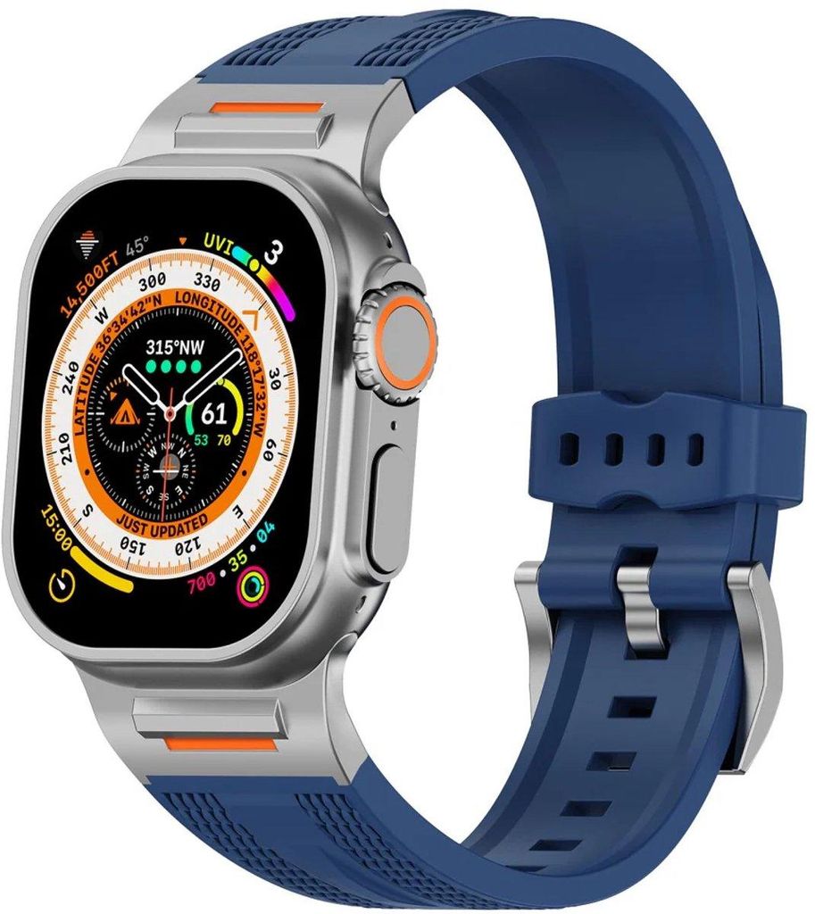 Stravo robustes Silikon-Sportarmband mit Webmuster, kompatibel mit Apple Watch 44–49 mm, Serie 1–11 und Ultra 1–3, Dunkelblau