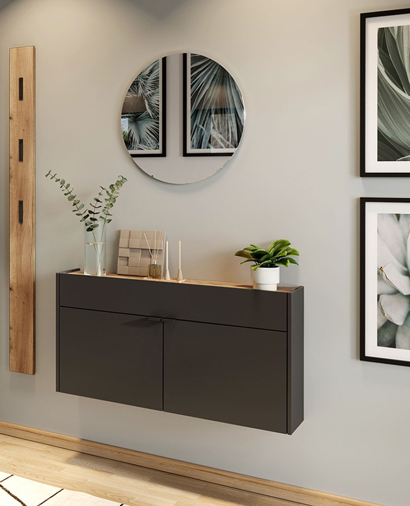 Garderobe Flurgarderobe schmal in grau mit Eiche ABERDEEN-01 modern 3-teilig mit 1 Garderobenpaneel