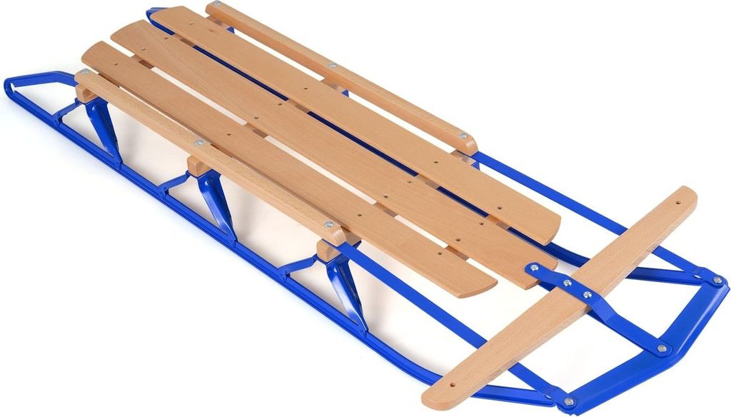 Stahl- und Holzschlitten mit Lenkstange - Blau, 150 kg Tragfähigkeit