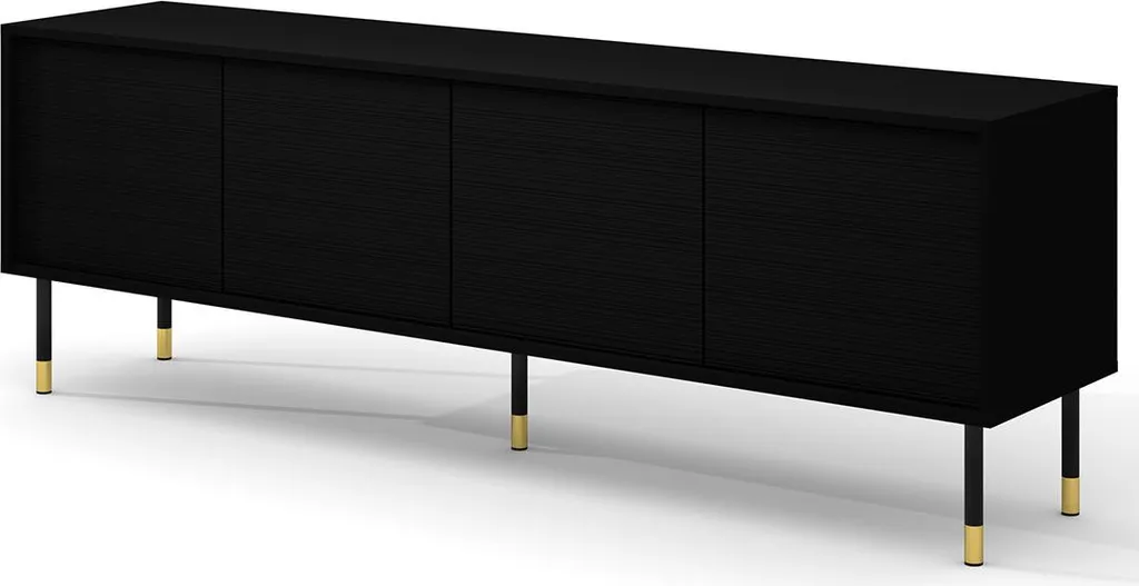 Grand Meuble TV 180 cm Noir Novara - Buffet Bas de Salon 4 Portes