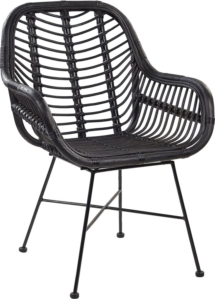 BELIANI Rattanstuhl Schwarz Rattan/Metall Perfekt für Garten Modern