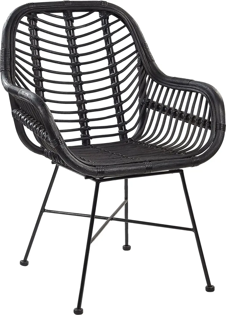 Fauteuil rotin noir durable et résistant, siège confortable pieds en métal