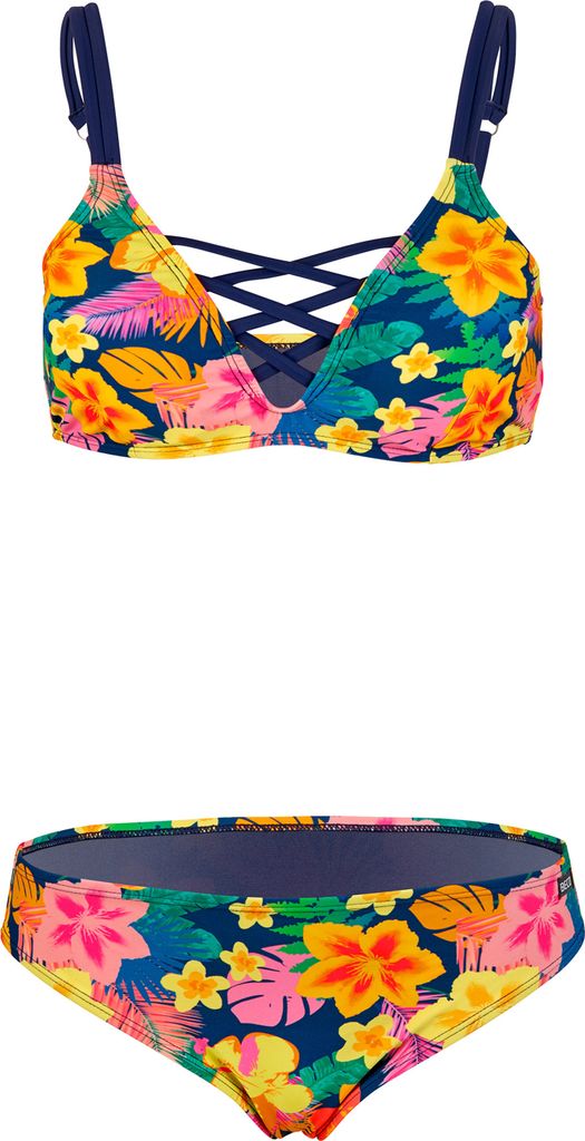 BECO the world of aquasports Bikini Summer Flowers mit Criss-Cross-Straps am Dekolleté bunt 44 B