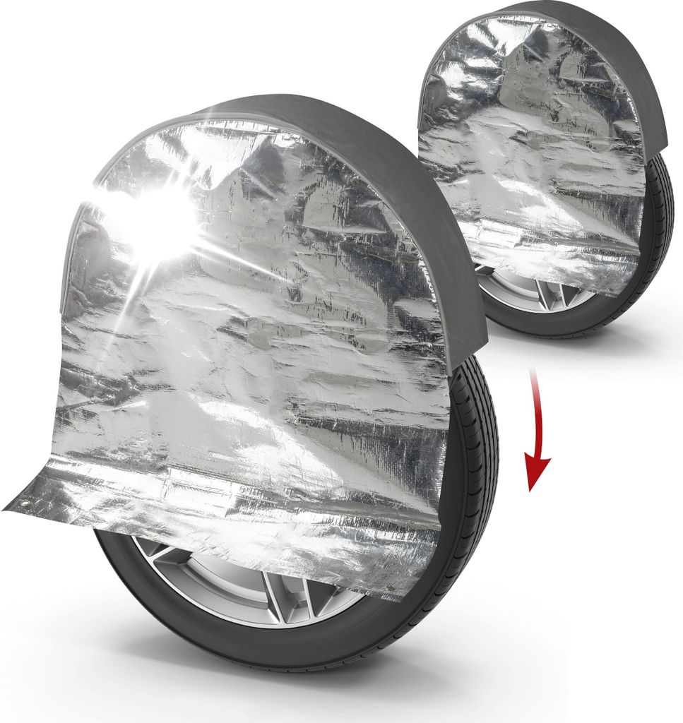 WALSER 2x Reifen-Thermoabdeckung, 2 Stück Radschutzhüllen bis 17 Zoll/195mm, Radabdeckung-Set, Reifentaschen-Schutzhülle, Reifenabdeckung silber
