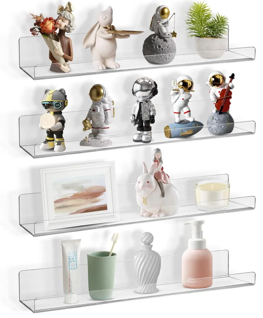 Étagères en acrylique étanches et robustes, lot de 4 supports de 38,1 cm