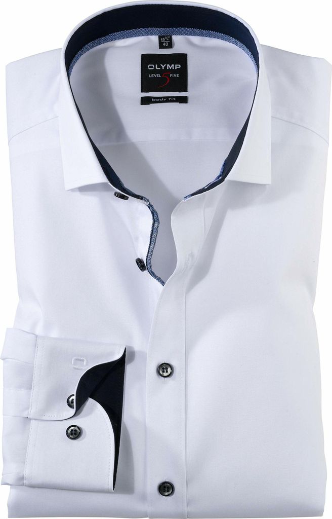 OLYMP Level 5 body fit overhemd, wit (blauw contrast)