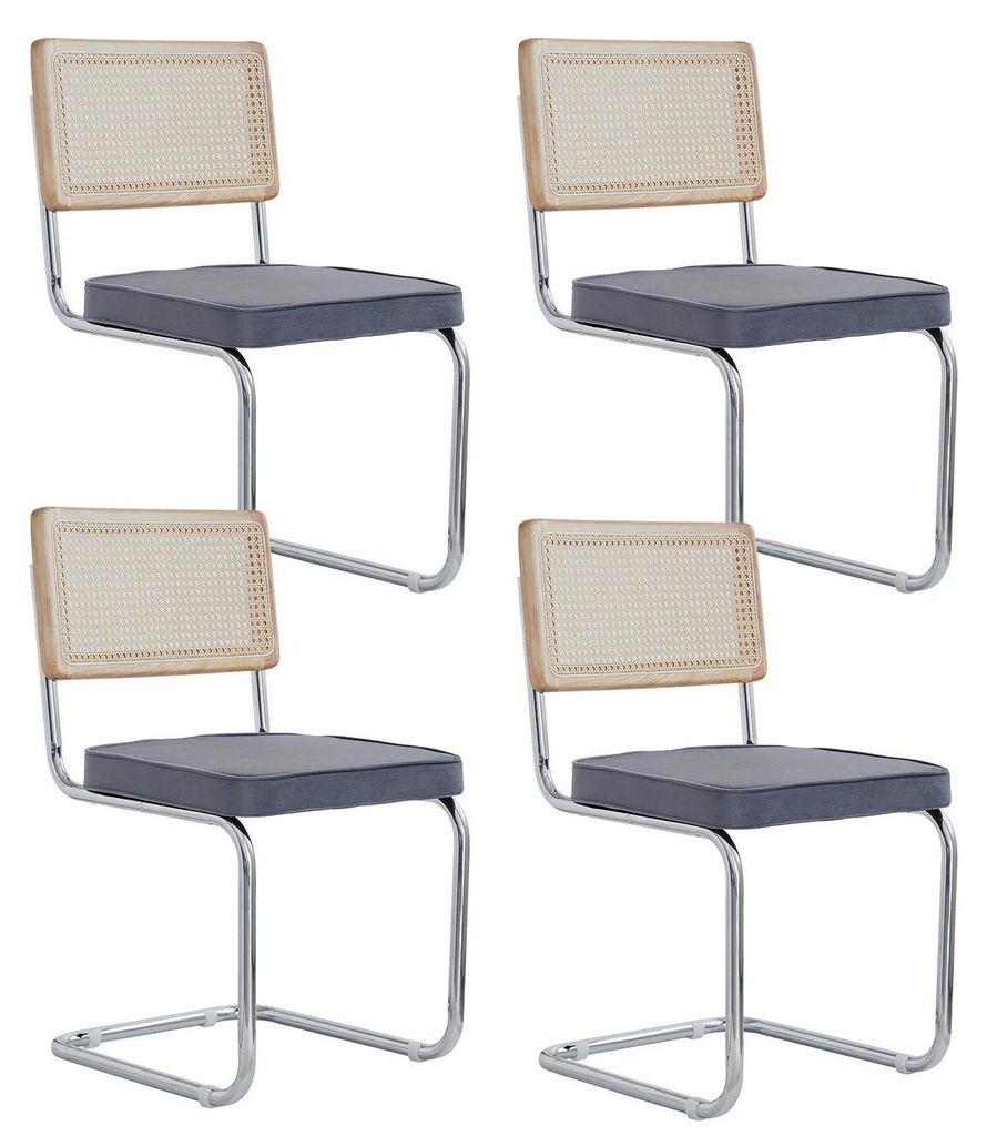 Esszimmerstühle - 4er Set - Samtbezug - Gepolsterter Sitz - Metallbeine - Modernes Design - 84 x 47,5 x 44 cm - Hellgrau