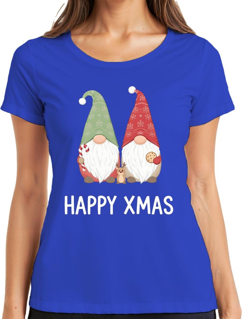 Weihnachtswichtel HAPPY XMAS niedlich Wichtel Zuckerstange Gnome Damen T-Shirt, Blau, XXL